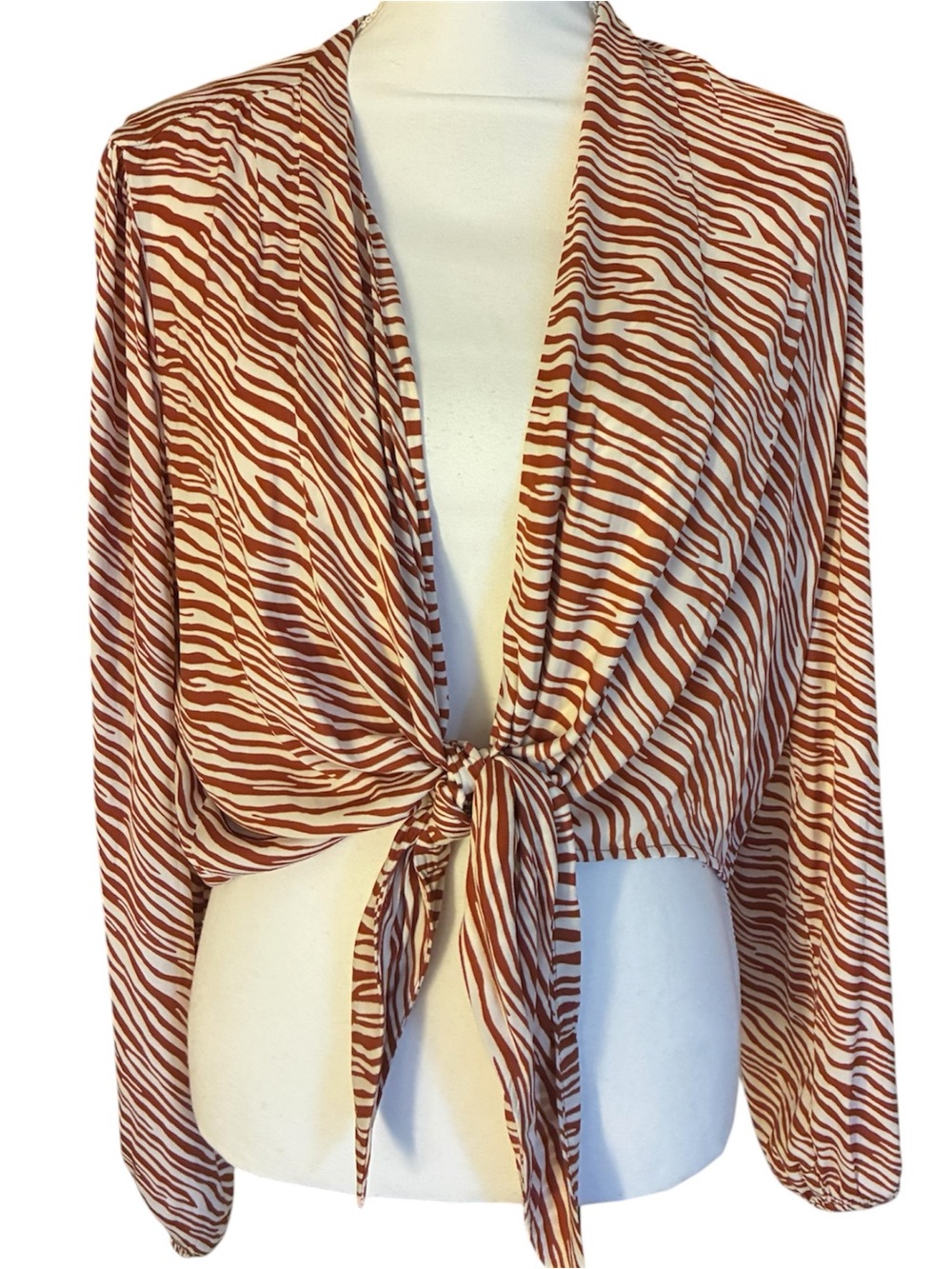 Joie Zebra Print Bohemian Tie-Front  Long Sleeve Wrap Casual Top Blouse NWOT L